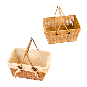 Eco-Friendly <b>Wicker</b> RATTAN <b>Storage</b> <b>Basket</b> Metal Frame Reinforced, <b>Basket</b> with 2 Handles, Decorative Home <b>Basket</b> - Product Image 1
