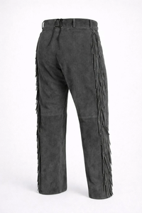 FAZMAX CORPORATION Pantalon Western gris pour homme, style vintage, taille haute, coupe droite, avec poches, braguette boutonnée, 100% cuir de vachette - Product Image 4