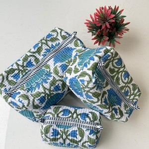 Floral Printed Quilted Cosmetic Toiletry <b>Bag</b> Set Large Bohemian Style Multi-Function Textile Pouches with Embroidered Pattern - Product Image 3