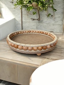 Beads Detailing Rattan Serving <b>Tray</b> Decorative Woven Cane <b>Tray</b> For Kitchen Table Centerpiece <b>Snack</b> And Coffee Serving From India - Product Image 6