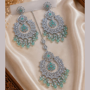Boucles d'oreilles pendantes JeweleMarket plaquées or avec perles d'eau douce et pierres de cristal, Maang Tikka, pour fêtes, fiançailles, anniversaires, style ethnique - Product Image 3