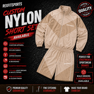 REXFIT <b>SPORTS</b> 2026 Custom Men Beige Nylon Tracksuit <b>Jacket</b> Shorts Set Lightweight Full Zip Two Piece Sportswear Streetwear - Product Image 1
