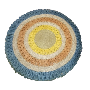 Handwoven Natural Jute Oval <b>Rug</b> with Sunburst Medallion Black Border & Crochet Loop Low Pile <b>Rustic</b> Design - Product Image 5