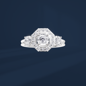Bague de fiançailles pour femme en platine PT950 avec diamants de laboratoire taille octogonale, style classique - Product Image 2
