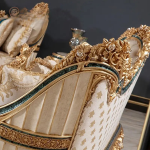 Ensemble de canapés sectionnels de luxe de style villa royale européenne, en bois d'acajou sculpté à la main, avec revêtement en tissu écologique - Product Image 6