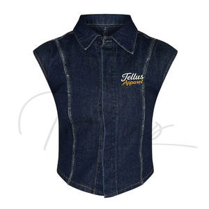 Nouveau style – Haut court en jean pour femme, formel, respirant, à manches courtes, couleur unie, taille personnalisable – Tellus Apparel – Collection Automne - Product Image 6