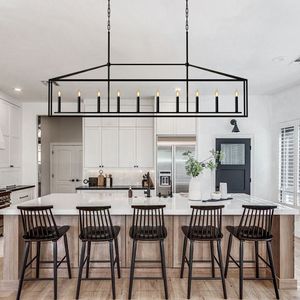 Lampadario Moderno a 10 Luci in Stile Fattoria, Nero, Rettangolare, Lineare, per Sala da Pranzo e Isola Cucina, Facile da Installare - Product Image 2