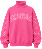 Sweat-shirt à col montant pour femme OEM, personnalisable avec logo appliqué et broderie, en molleton de coton, épaules tombantes, style preppy, streetwear universitaire