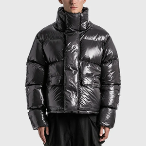 <b>Men's</b> Black Hooded Puffer <b>Jacket</b> With <b>Down</b> <b>Filling</b> Windproof Casual Winter Regular Fit Zipper Closure Solid Color Loose Style - Product Image 6