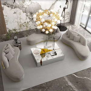 Juego de Sofás Seccionales Curvos Modernos de Lujo, Estructura de Madera de Caoba, Tapizado de Esponja, Muebles para Sala de Estar, Hotel, Villa, Indonesia - Product Image 4