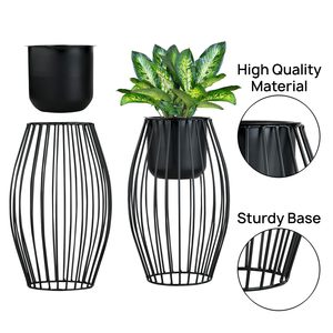Support à fleurs moderne en métal avec design en cage de fil noir pour la décoration de plantes vertes d'intérieur - Product Image 6