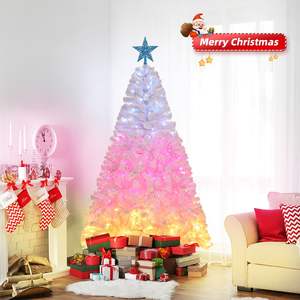 Árbol de Navidad Artificial Blanco Preiluminado de 1.8 m con 300 Luces Frías de Color Rosa Cálido y Adorno de Estrella - Product Image 1