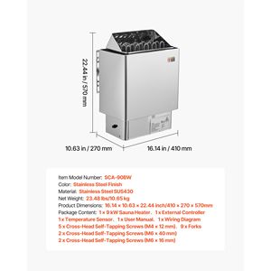 Stufa Elettrica per Sauna 9KW 240V con Staffa Pre-Forata, Adatta per Saune da 317.8 a 459 CU.FT - Product Image 3