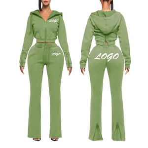 Womens Tracksuits Acid Wash 2 Piece Set Custom Double Zipper Windproof Jacket Sport Pants Track Suit Winter for Women - Product Image 2