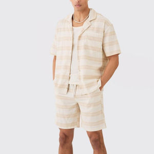 Ensemble décontracté sur mesure pour homme, été, 2 pièces, respirant, en polyester et coton, chemise et short, ensembles jumeaux, soldes - Product Image 1