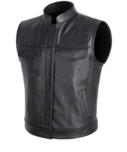 Autumn Winter Men's Faux Leather Waistcoat Stand Collar Motorcycle Biker Vest Classic Stylish Sleeveless Jacket Rhinestone - Product Image 4