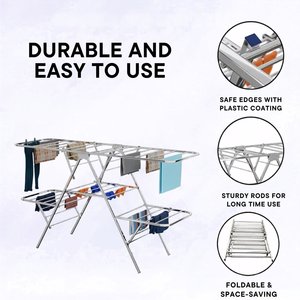 Three-Layer Folding Stainless Steel <b>Heavy</b> <b>Duty</b> Clothes Drying Rack Laundry <b>Stand</b> Portable Garment Organizer Space Saving Modern - Product Image 5