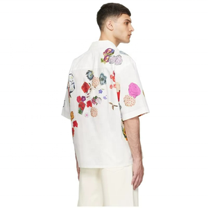 Camisa de Verano Ligera de Secado Rápido con Cuello Abierto y Cierre de Botones, Hermosa y Cómoda, con Estampado Floral en Blanco y Negro, Venta al Por Mayor - Product Image 3