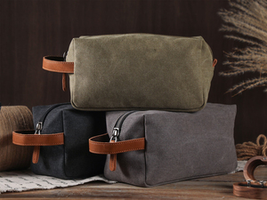 Vintage Canvas Leather Dopp Kit Mens Travel Toiletry Bag Custom Logo Waterproof Shaving Cosmetic Organizer <b>Case</b> LCTB-0010 - Product Image 3
