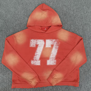 Custom High Quality Letter Screen Print Embroidery Patch Acid Wash Paint <b>Spray</b> Distress Patch Boxy Fit Hoodie for Men - Product Image 5