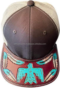 Casquette en cuir usiné Western avec conception complexe de sculpture Casquette en cuir Cowboy Western Summer Trucker hat Handmade Summer Cap - Product Image 3