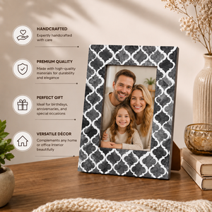 Premium Handmade <b>Black</b> & White Bone Inlay Picture <b>Frame</b> Moroccan | Geometric Wooden <b>Photo</b> <b>Frame</b> for Family Portraits Tabletop - Product Image 4