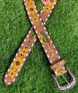 Gran oferta, cinturón de cuero mecanizado a mano para mujer, cinturón en relieve de girasol de cuero de vaca genuino bohemio occidental hecho a mano, regalo para ella - Product Image 6