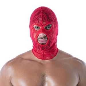 Masque intégral en cuir éco-responsable rouge pour homme, style anime, avec dentelle fluide et ouverture pour la bouche, idéal pour clubbing sexy - Product Image 1