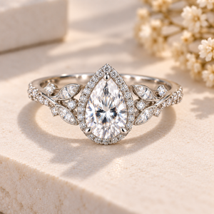<b>Oval</b> Cut <b>Moissanite</b> <b>Engagement</b> <b>Ring</b> 925 Sterling Silver Rhodium Plated Luxury Leaf Vine Design Bridal Wedding <b>Ring</b> Custom Fine - Product Image 1