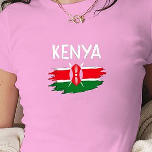 เสื้อยืดแฟชั่นผู้หญิงแบบสั้นเคนยามีลายธง - Product Image 2