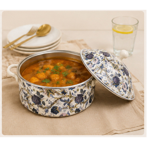 Casserole de luxe en émail floral avec couvercle, chauffe-plat vintage isolé pour la maison, la restauration et les services de restauration - Product Image 4