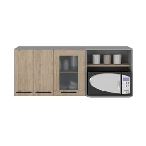 Vetrina in Vetro e Legno di Pino, Montata a Parete, con Doppia Porta per Uso in Cucina - Product Image 2