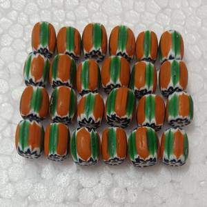 Nouvelles perles en verre Chevron orange et vert, faites à la main, en forme de baril, motif floral, perles en vrac pour la fabrication de bijoux - Product Image 3