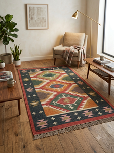 Alfombra Kilim Moderna Ecológica Hecha a Mano por Krafterscustom, Diseño Abstracto, Lana, Tufted a Mano, Pelo Medio, Rectangular, Látex - Product Image 3