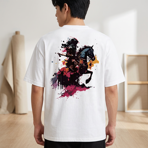 Camiseta de Algodón para Hombre, Manga Corta, Cuello Redondo, Estampado de Caballero a Caballo, Corte Regular Informal, Tejido Jersey Transpirable - Product Image 5