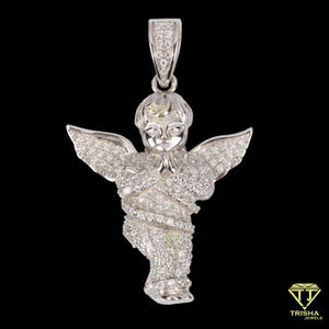 Religious Angel Charm Pendant in 925 Sterling Silver with Brilliant Moissanite Diamond Shine - Product Image 3