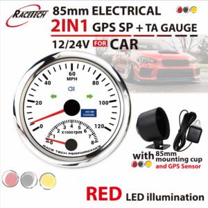 2IN1ไฟฟ้า85มม. เครื่องวัดความเร็วระบบจีพีเอส0-120ไมล์ต่อชั่วโมงมาตรวัดความเร็วหน้าปัดสีขาว12 24V เซ็นเซอร์ถ้วยยึดสำหรับรถยนต์ทางทะเล - Product Image 2