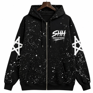SHH INDUSTRIES Custom Acid Wash Oversized Full <b>Zip</b> Hoodie 300g Heavyweight Cotton Graphic Print Winter Streetwear Premium - Product Image 1