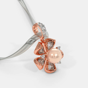 Collier pendentif en diamant de laboratoire bicolore avec perle florale - Product Image 4