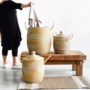 Natural Seagrass Handmade <b>Basket</b> with Lid for Eco-Friendly <b>Storage</b> Organizer for Clothes and <b>Toys</b> Cheap Price for Wholesaler - Product Image 3