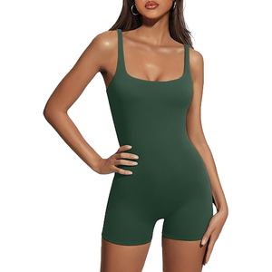 Combinaison de yoga pour femme, taille haute, vert uni, bretelles spaghetti, effet ventre plat, longueur intégrale, séchage rapide, haute extensibilité - Product Image 1