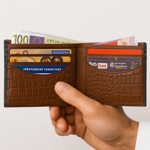 Portefeuille homme en cuir véritable Wriza, fin, multifonction, texture croco, RFID, bifold, marron premium, porte-cartes de luxe pour usage quotidien - Product Image 3