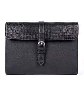Pochette en cuir de vachette noir effet crocodile pour homme Fazmax Corporation, fermeture à boucle, anti-rétrécissement, logo personnalisable, modèle A21 - Product Image 3