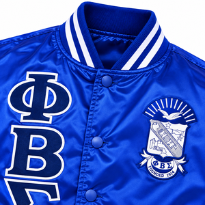 Phi Beta Sigma Satin <b>Jacket</b> Royal Blue Embroidered Varsity Bomber Full Snap Ribbed Collar Greek <b>Letter</b> Fraternity Collegiate <b>Men</b> - Product Image 6
