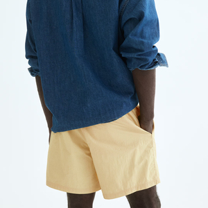 <b>Men's</b> <b>Yellow</b> Woven <b>Shorts</b> Mid Waist Casual Summer Style Plain Dyed Drawstring Closure - Product Image 4