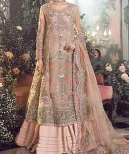 Salwar Kameez élégant pour femmes, long jusqu'au sol, avec broderie dorée, robe de mariage traditionnelle en soie, style Inde Pakistan - Product Image 6