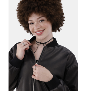 Chaqueta Bomber de Cuero PU Negra para Mujer, con Cierre de Cremallera, Manga Larga, Cuello Camisero, Estilo Corto, para Otoño - Product Image 5