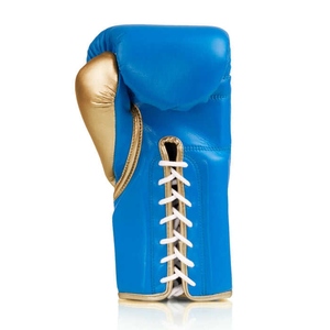 ถุงมือชกมวยสำหรับฝึกซ้อม รุ่น Professional Pro Fighting Fly สีน้ำเงินทอง หนังวัวแท้ สายรัดข้อมือปรับได้ รุ่น AI-BG-501 - Product Image 3