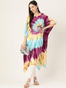 High Quality Designer Rayon <b>Kaftan</b> Tie Dyed Solid <b>Summer</b> Daily Wear Regular Fit O-Neck Best Price by Supplier - Product Image 2