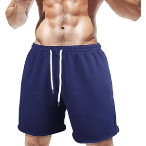 Shorts décontractés pour hommes en coton bleu marine uni avec cordon de serrage, taille mi-haute, respirants, pour le sport - Product Image 1